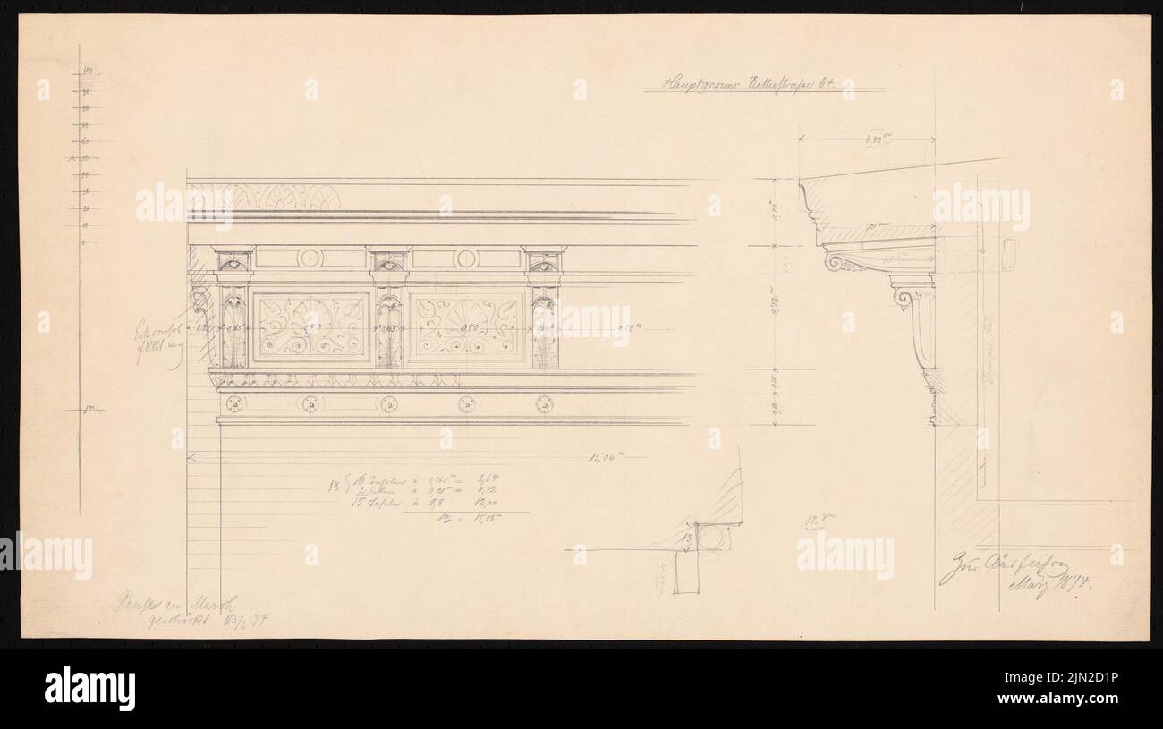 Knoblauch & Wex, Ritterstraße 61-65 edifici residenziali, Berlino: Knoblauch No. 64: 2 Dettagli Main cornice. Matita su cartone, 33,1 x 59,3 cm (inclusi i bordi di scansione) Foto Stock