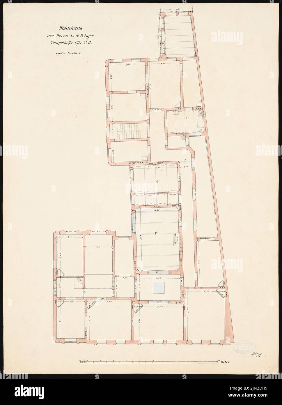 Knoblauch & Wex, Palais Eger Tempelhofer Ufer 10/11, Berlino: Grundriss OG. Acquerello Tusche su carta, 67,7 x 50,5 cm (inclusi i bordi di scansione) Foto Stock