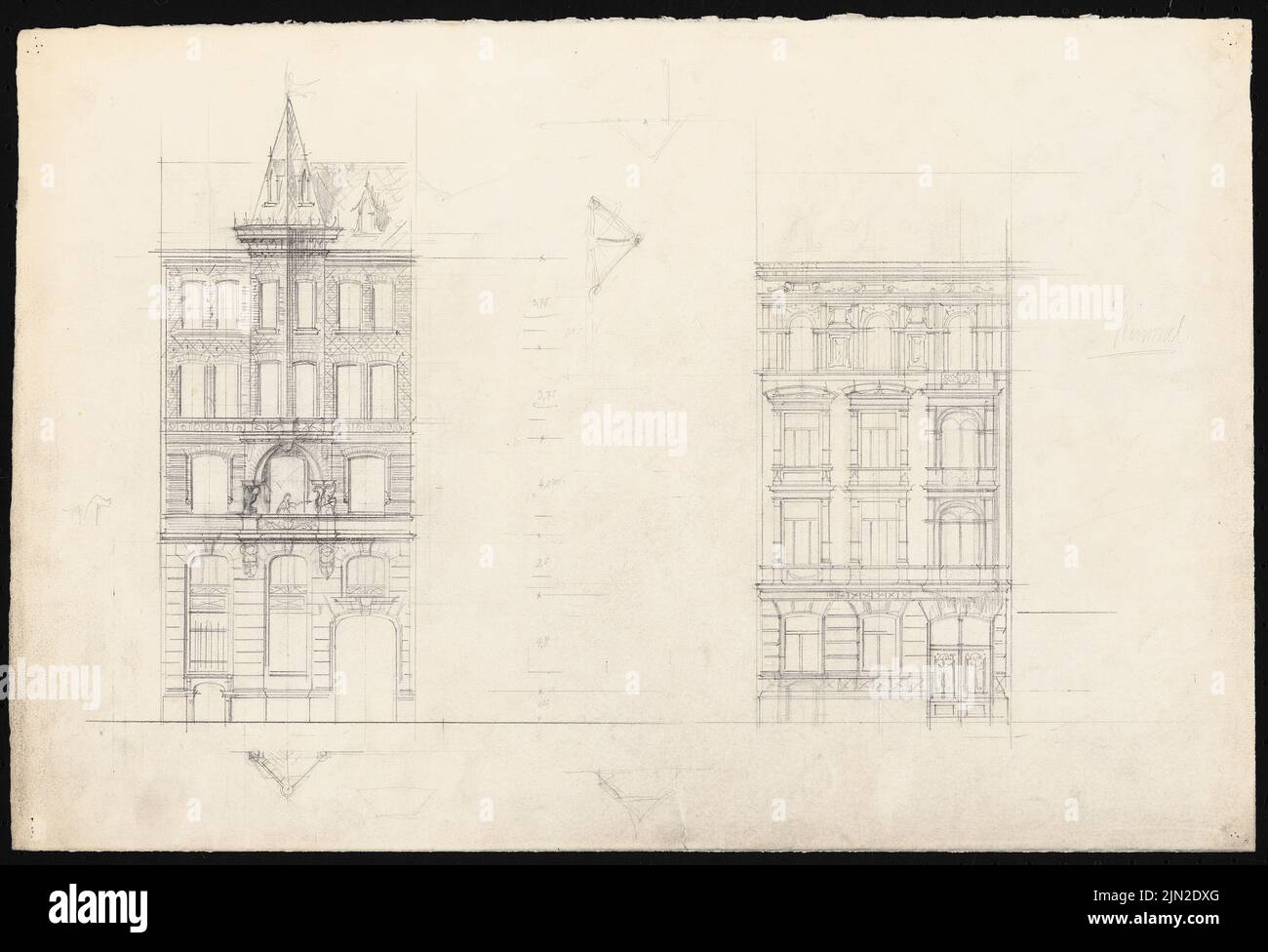 Knoblauch Gustav (1833-1916), edificio residenziale Wimmel II, Berlino-Mitte: 2 visualizzazioni. Matita su carta, 35,4 x 51,9 cm (inclusi i bordi di scansione) Foto Stock