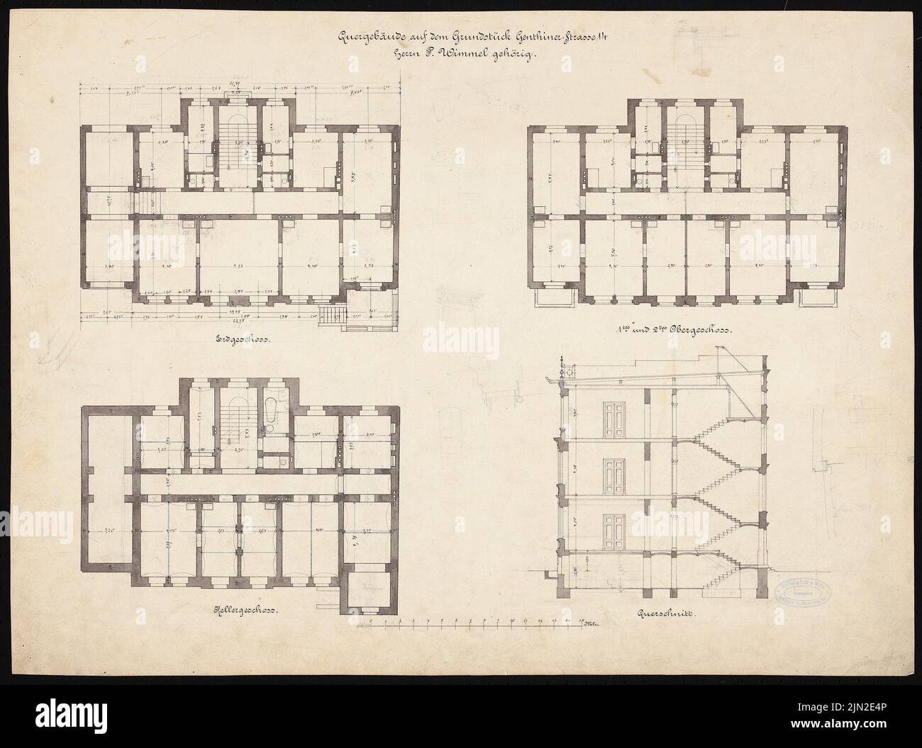 Knoblauch & Wex, edificio residenziale Wimmel II, Berlin-Tiergarten: Grundriss KG, EG, 1st e 2nd piani. Inchiostro, matita, inchiostro colorato, carta color acqua, 49,2 x 66,2 cm (inclusi i bordi di scansione) Foto Stock