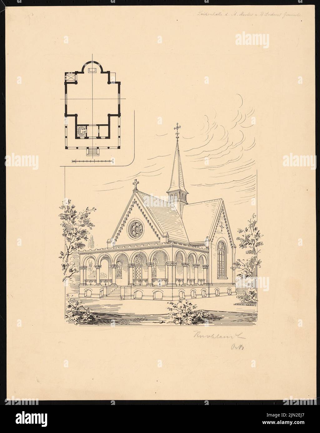 Knoblauch & Wex, sala del cadavere della comunità di St. Markus-and-Andreas, Berlino: Pianta, vista prospettica. Inchiostro su carta, 43,3 x 34,2 cm (inclusi i bordi di scansione) Foto Stock