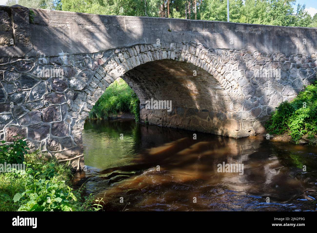 Ponte sul fiume Vizla – il più antico ponte ad arco dolomitico in Lettonia, Vizla Nature Trail, Vireshi, Lettonia Foto Stock