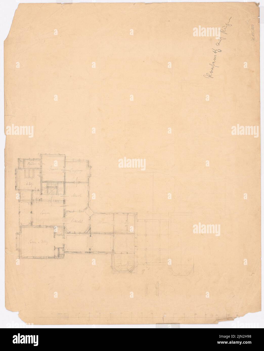 Gustav aglio (1833-1916), edificio residenziale e giardino, Pansevitz: Pianta. Matita acquerello su carta, 69,3 x 55,7 cm (inclusi i bordi di scansione) Foto Stock