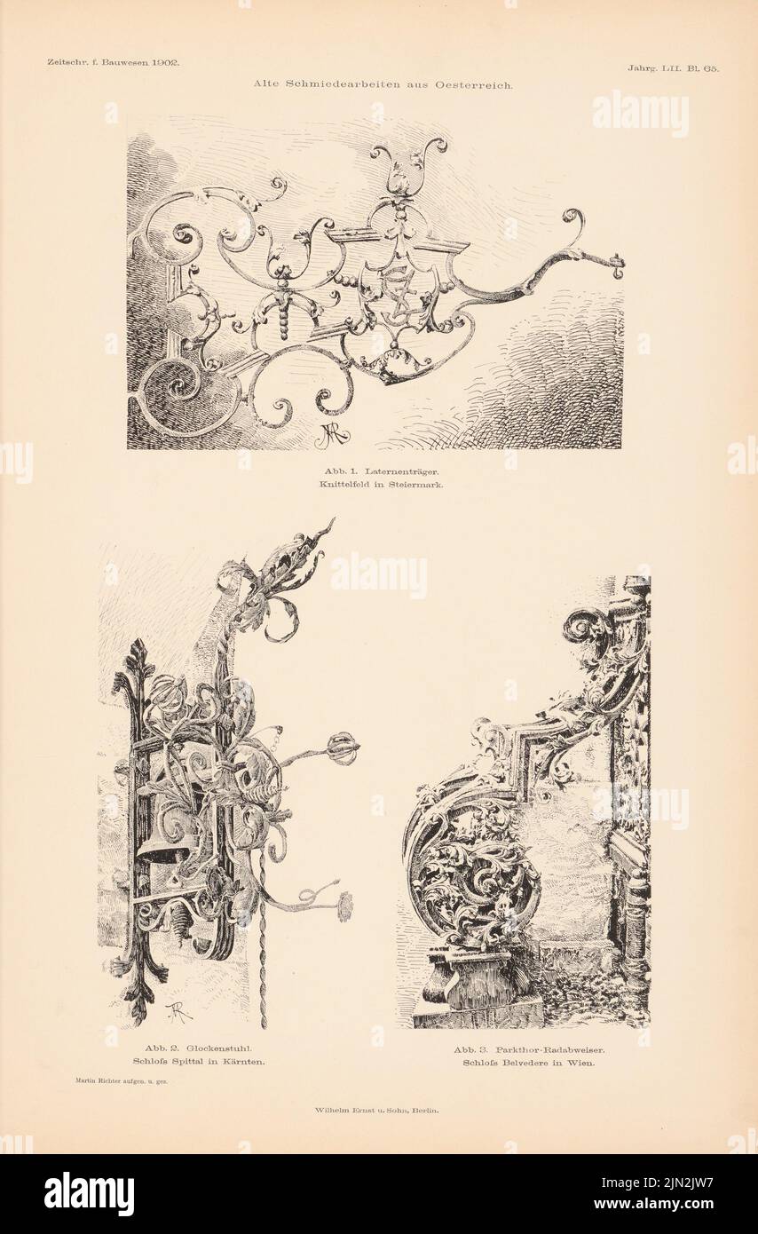 Giudice Martin, fucina lavoro, Knittelfeld, Castello Belvedere, Vienna e Castello Hospital. (Da: Atlas alla rivista for Building, ed. V. Ministero dei lavori pubblici, Jg. 52, 1902): Visite. Pressione sulla carta, 45 x 29,6 cm (inclusi i bordi di scansione) Foto Stock