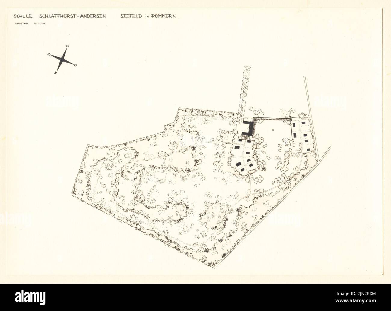 N.N., spazi verdi presso la scuola Schlaffhorst-Andersen, Seefeld: Pianta del sito 1: 2000. Foto su carta, su cartone, 16,2 x 22,3 cm (inclusi i bordi di scansione) Foto Stock