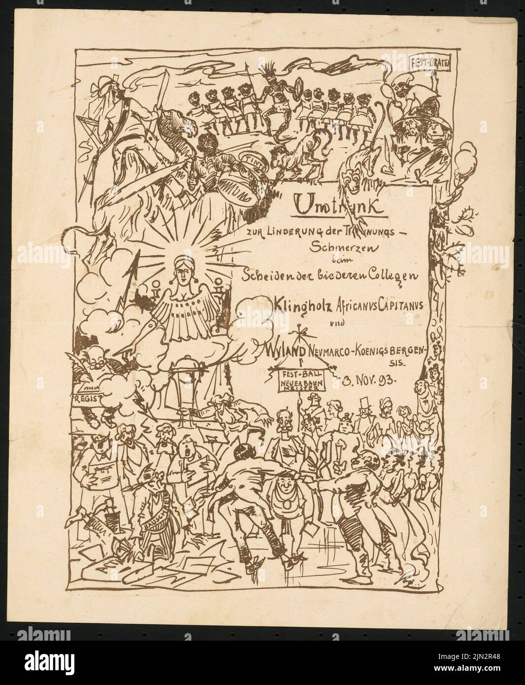 Klingholz Fritz (1861-1921): Invito alla festa di addio dei colleghi Klingholz e Wyland Foto Stock