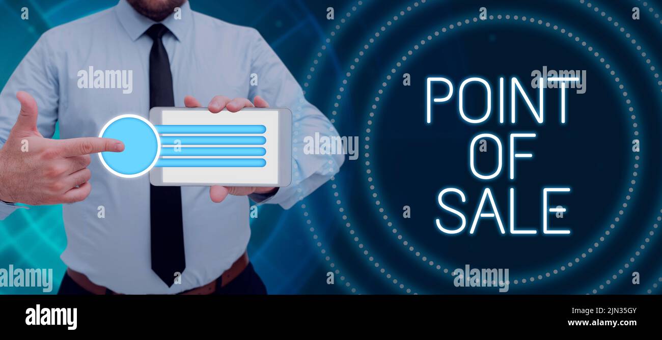 Ispirazione che mostra segno punto di vendita, metodo di concetto di affari per fare i pagamenti con le carte di debito o di credito uomo che presenta i dati sopra il generi digitale Foto Stock
