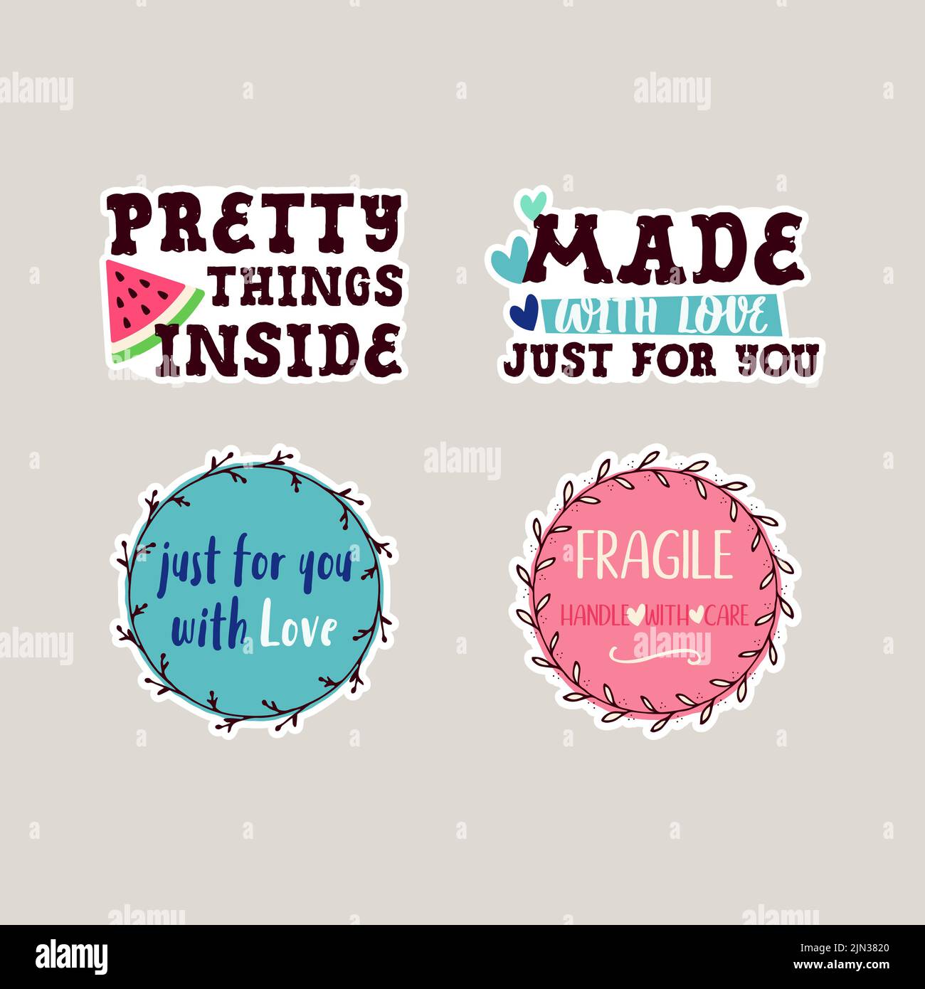 Set di adesivi per piccole aziende. Collezione di badge aziendali vettoriali. Confezione di adesivi per piccole aziende. Realizzato con etichette vettoriali Love Illustrazione Vettoriale