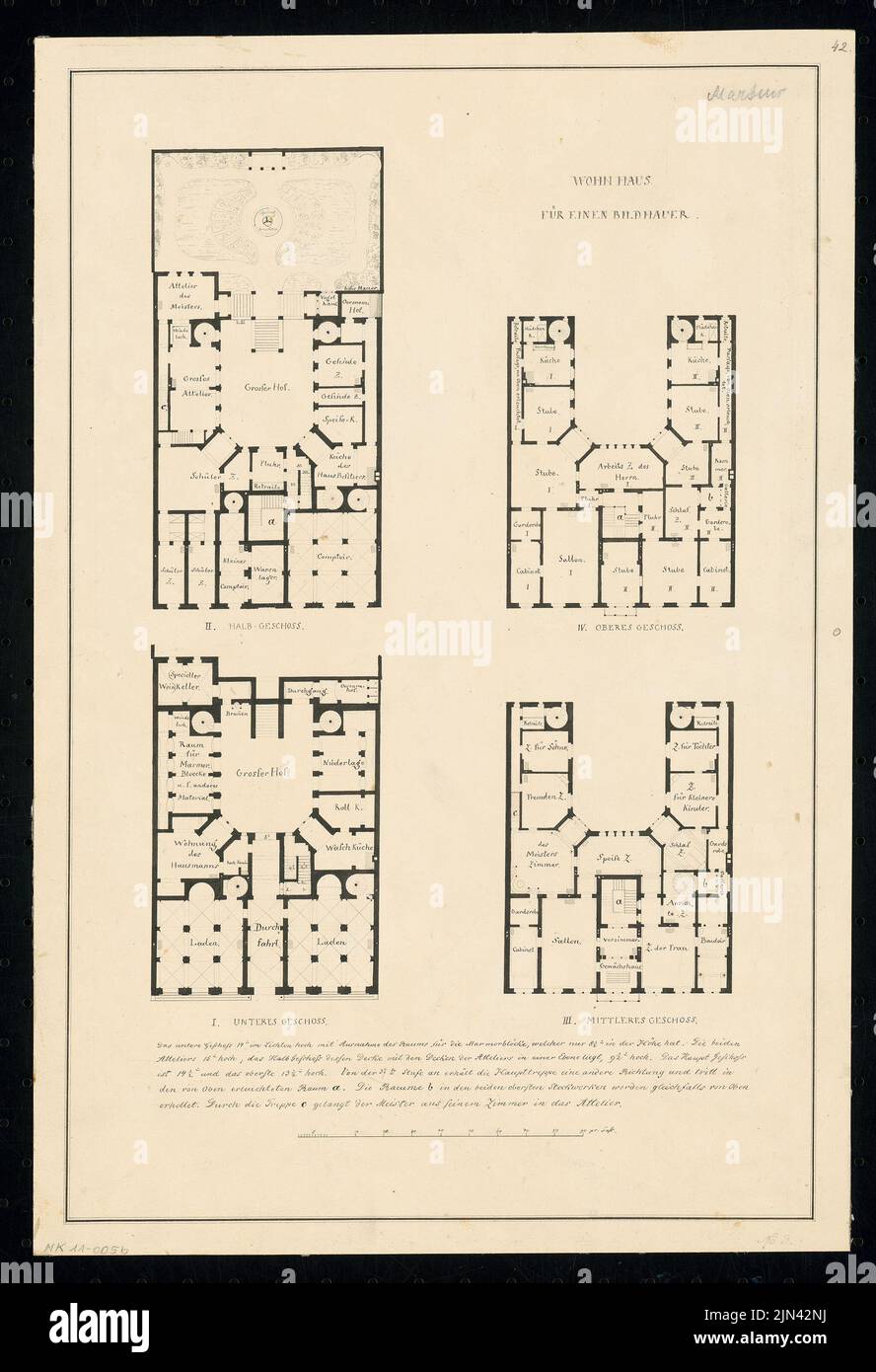 Ferdinand Martius (1811-1889): Edificio residenziale per scultore. Concorso mensile agosto 1835 Foto Stock