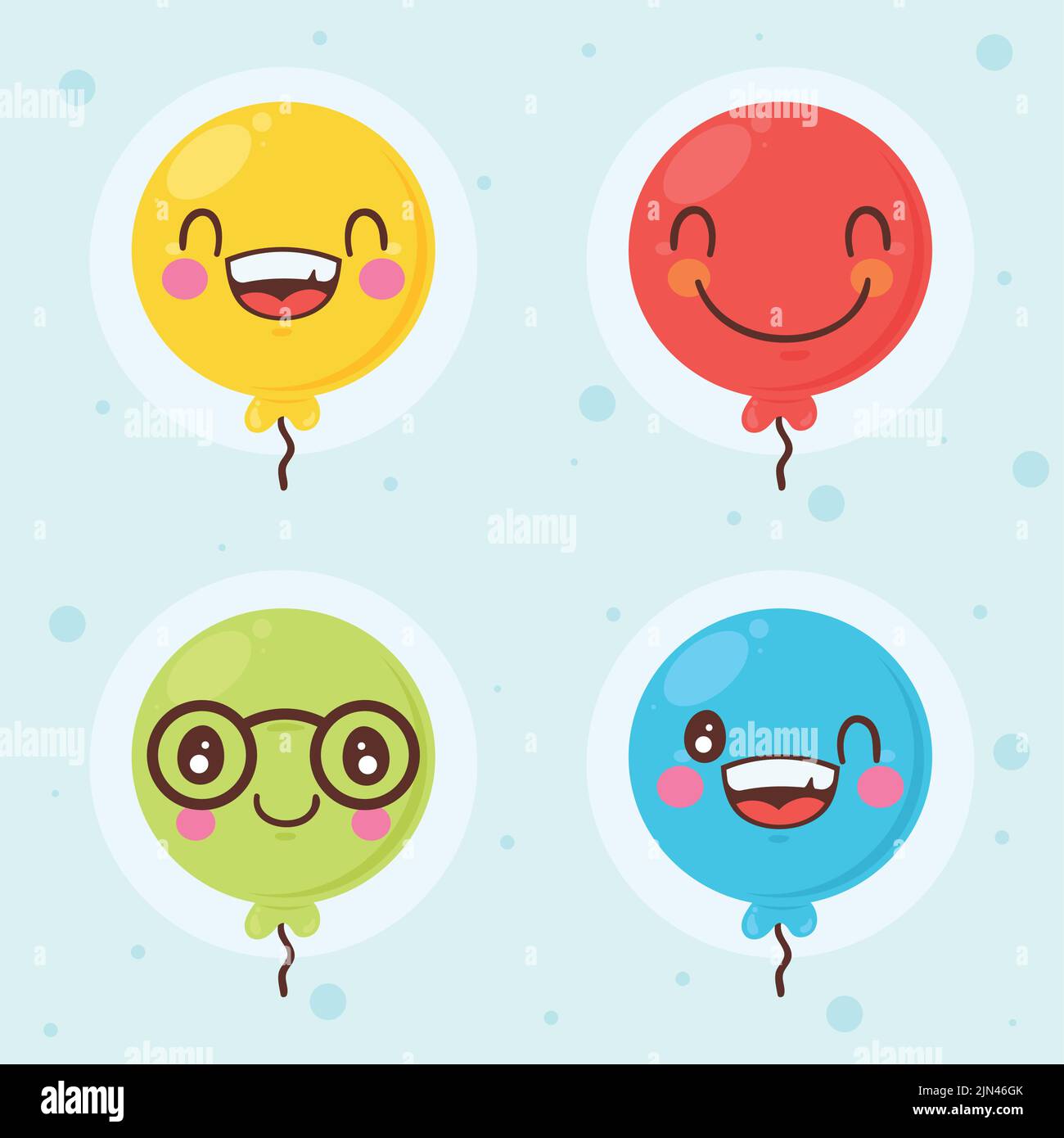 quattro palloncini icone emoticon elio Illustrazione Vettoriale
