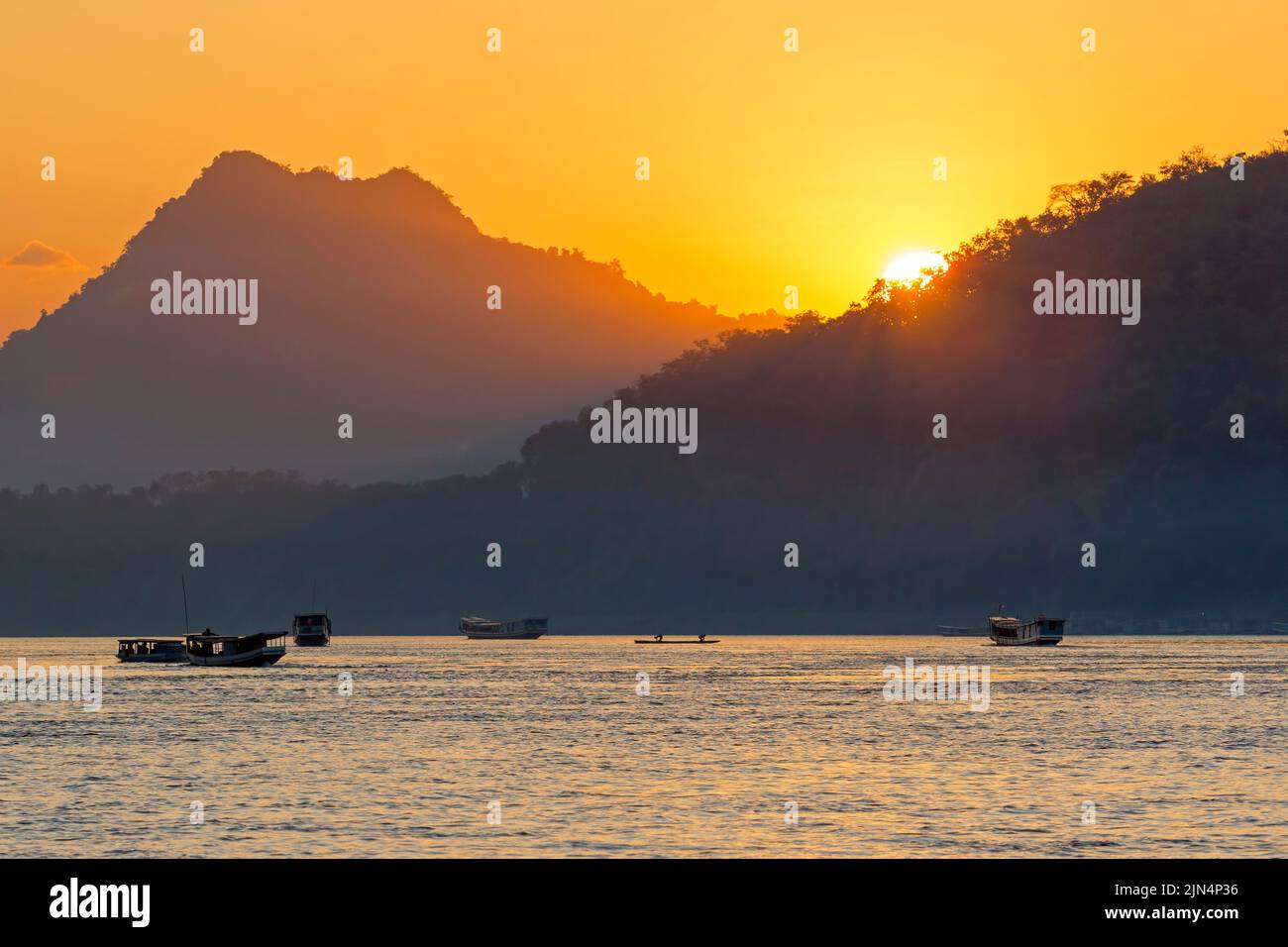 Tramonto sul fiume Mekong, Luang Prabang, Laos Foto Stock