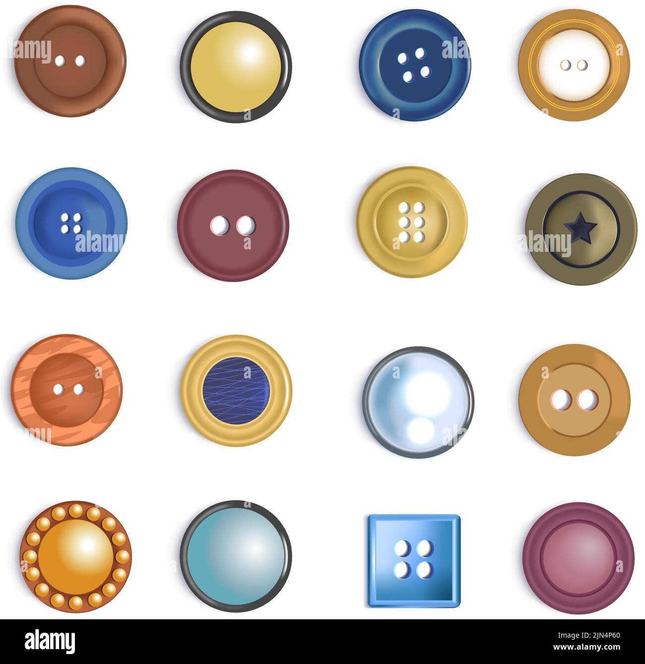 Bottoni per cucire, accessorio alla moda ed elegante Illustrazione Vettoriale