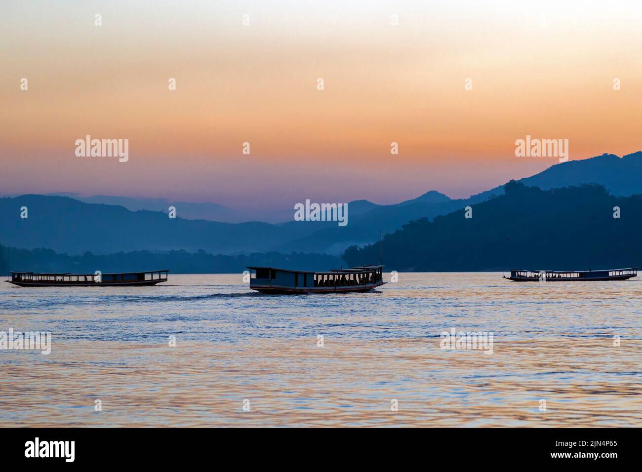 Tramonto sul fiume Mekong, Luang Prabang, Laos Foto Stock