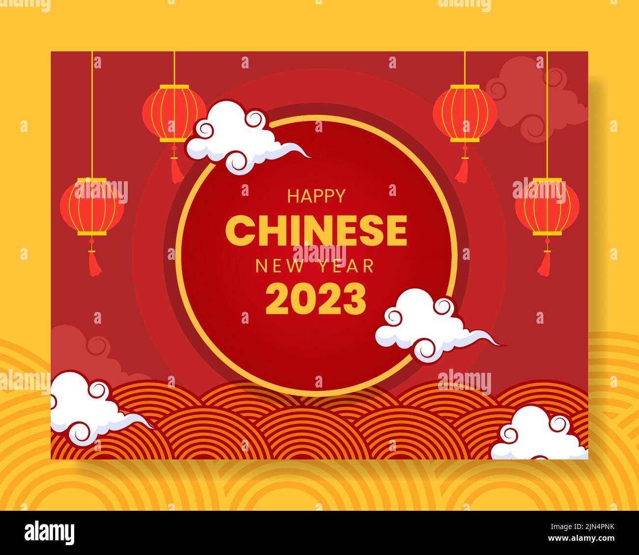 Happy Chinese New Year Photocall Template Cartoon Flat Illustrazione disegnata a mano Illustrazione Vettoriale