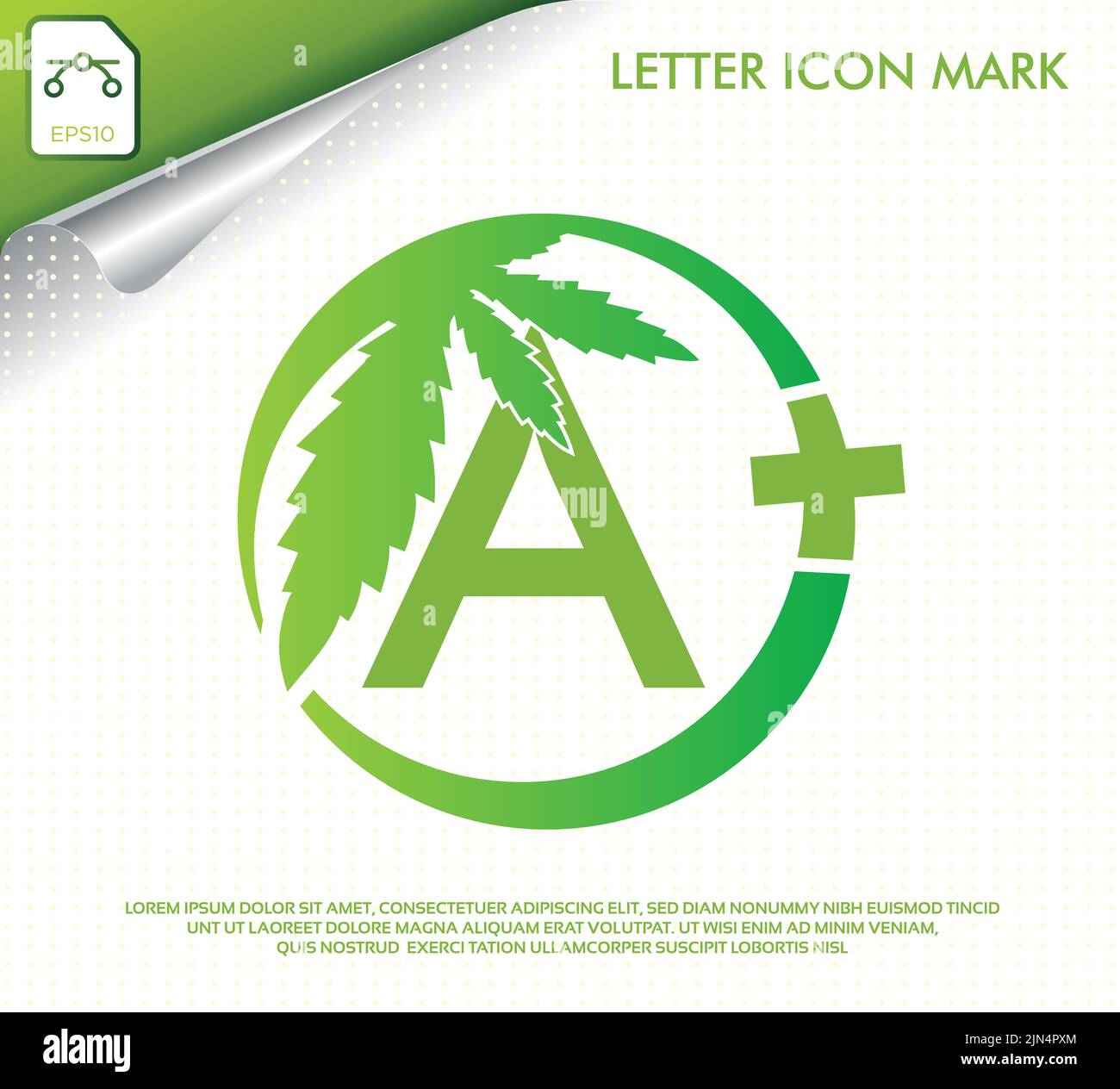 Lettera A con logo verde del vettore foglia di cannabis Illustrazione Vettoriale
