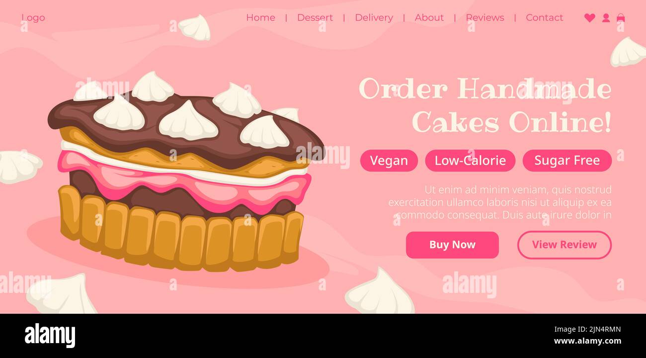 Ordinare online torte fatte in casa, gustoso dessert web Illustrazione Vettoriale