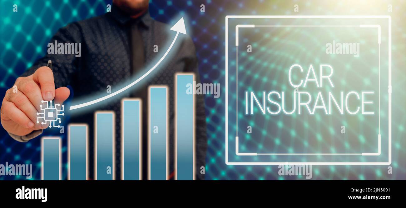 Scrittura visualizzazione testo assicurazione auto. Business approccio copertura incidenti Politica globale garanzie veicoli a motore businessman Holding Pen e. Foto Stock