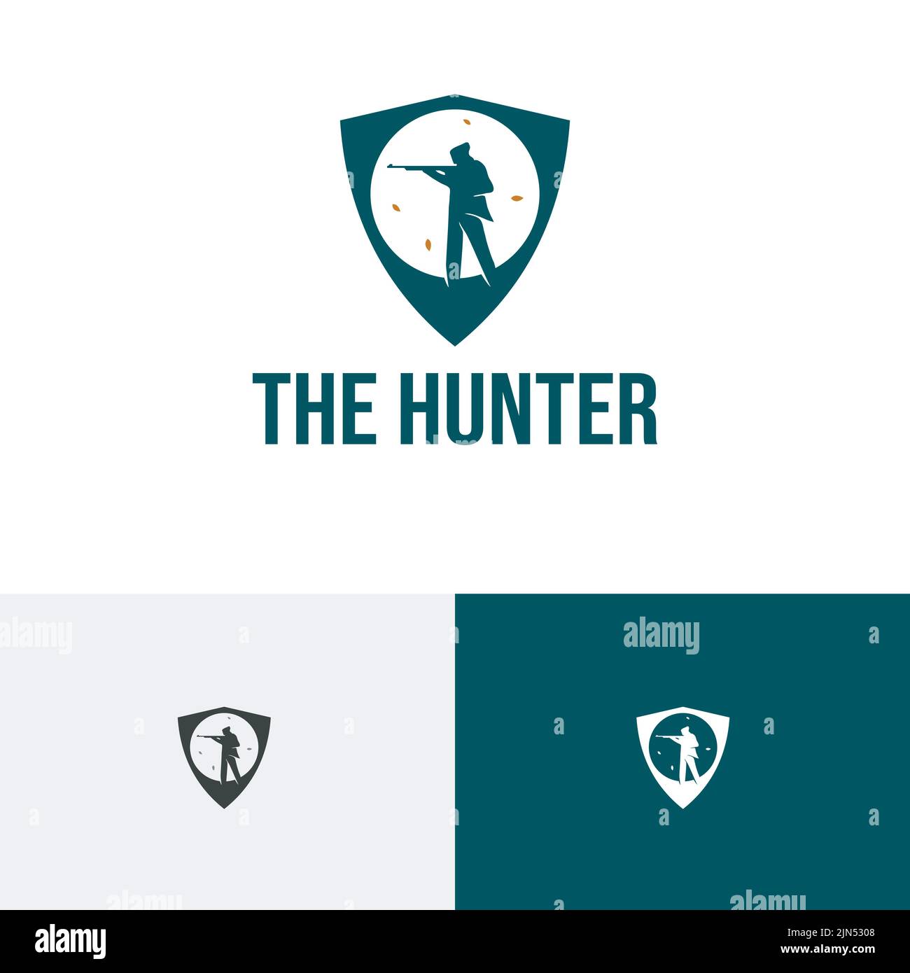 Simbolo logo Hunter Shotgun Shield Hunting Season Illustrazione Vettoriale