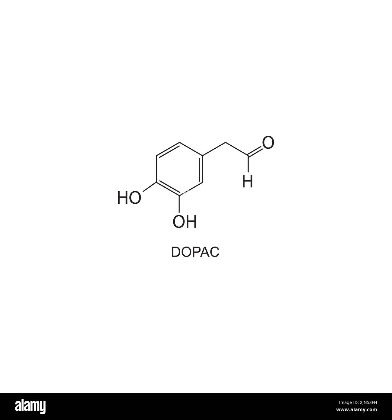 Struttura chimica DOPAC su sfondo bianco. Illustrazione Vettoriale