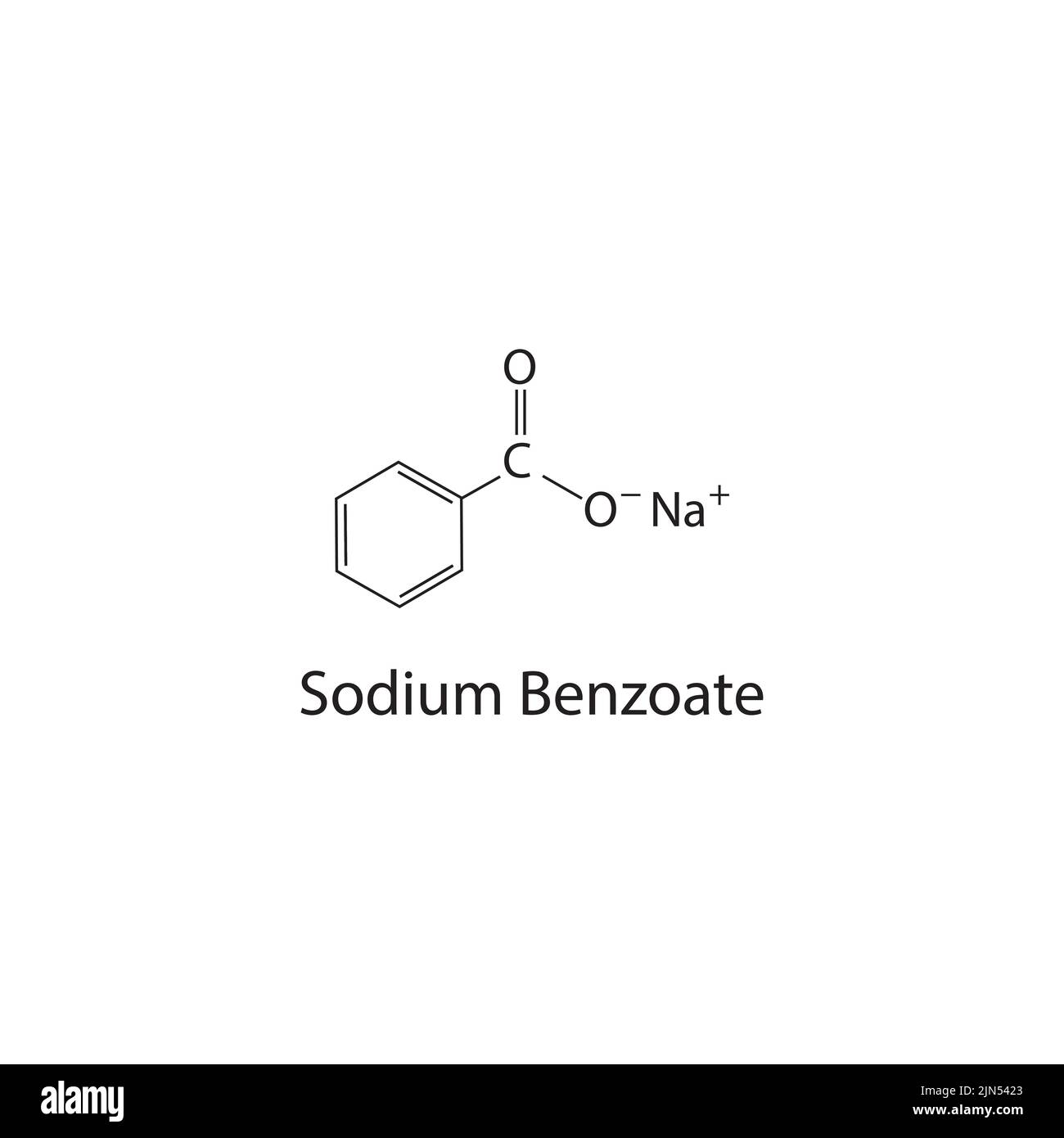 Struttura chimica del benzoato di sodio su sfondo bianco. Illustrazione Vettoriale