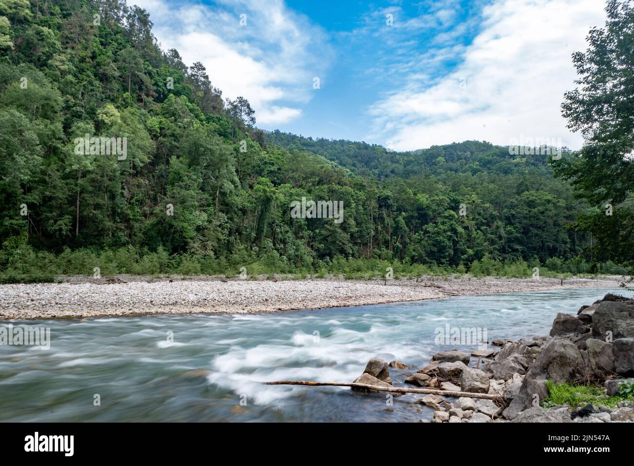 Bel fiume e foresta incontaminata in Bhutan Foto Stock