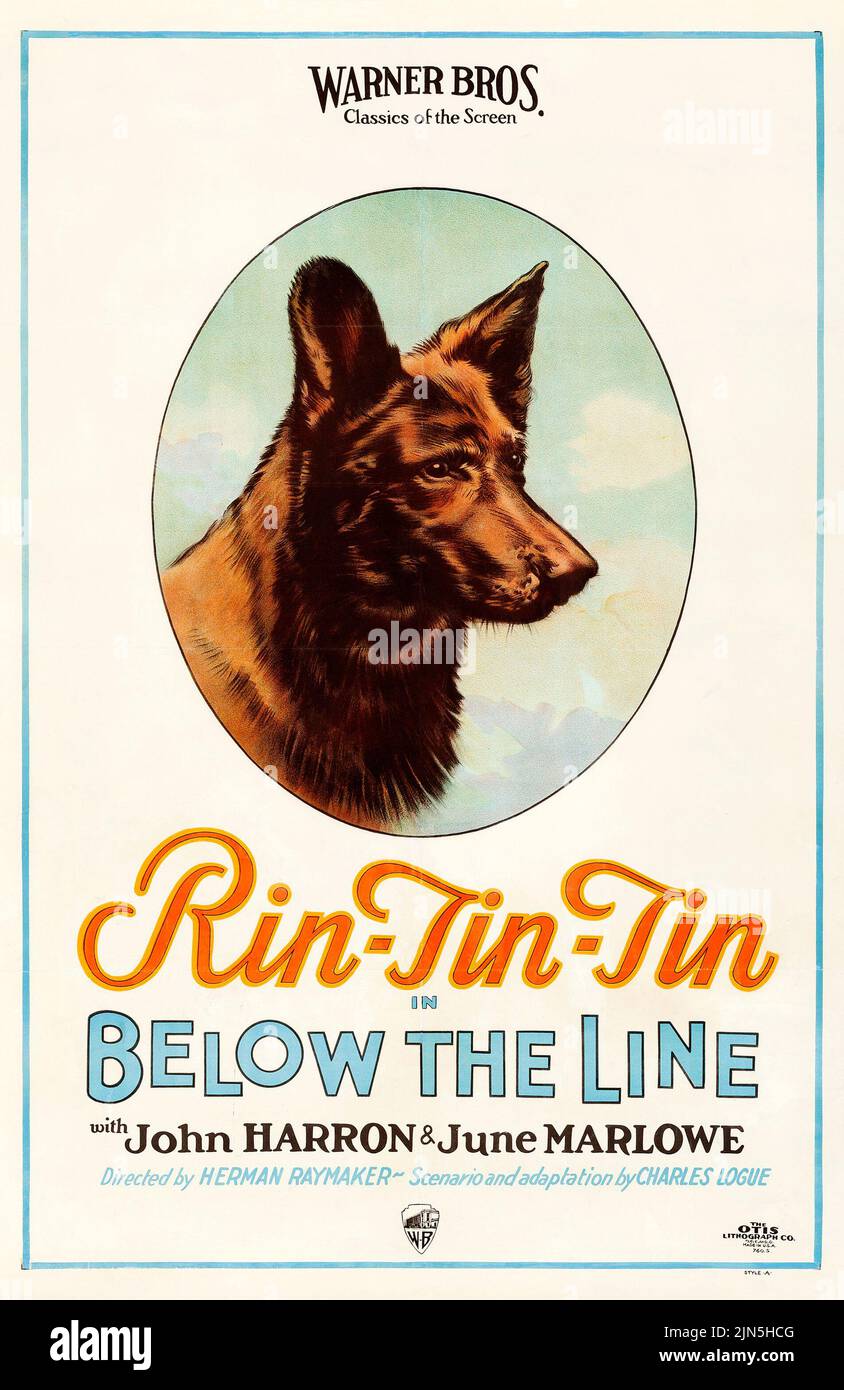 Poster del film vintage - Rin-Tin-Tin sotto la linea (Warner Brothers, 1925) Foto Stock