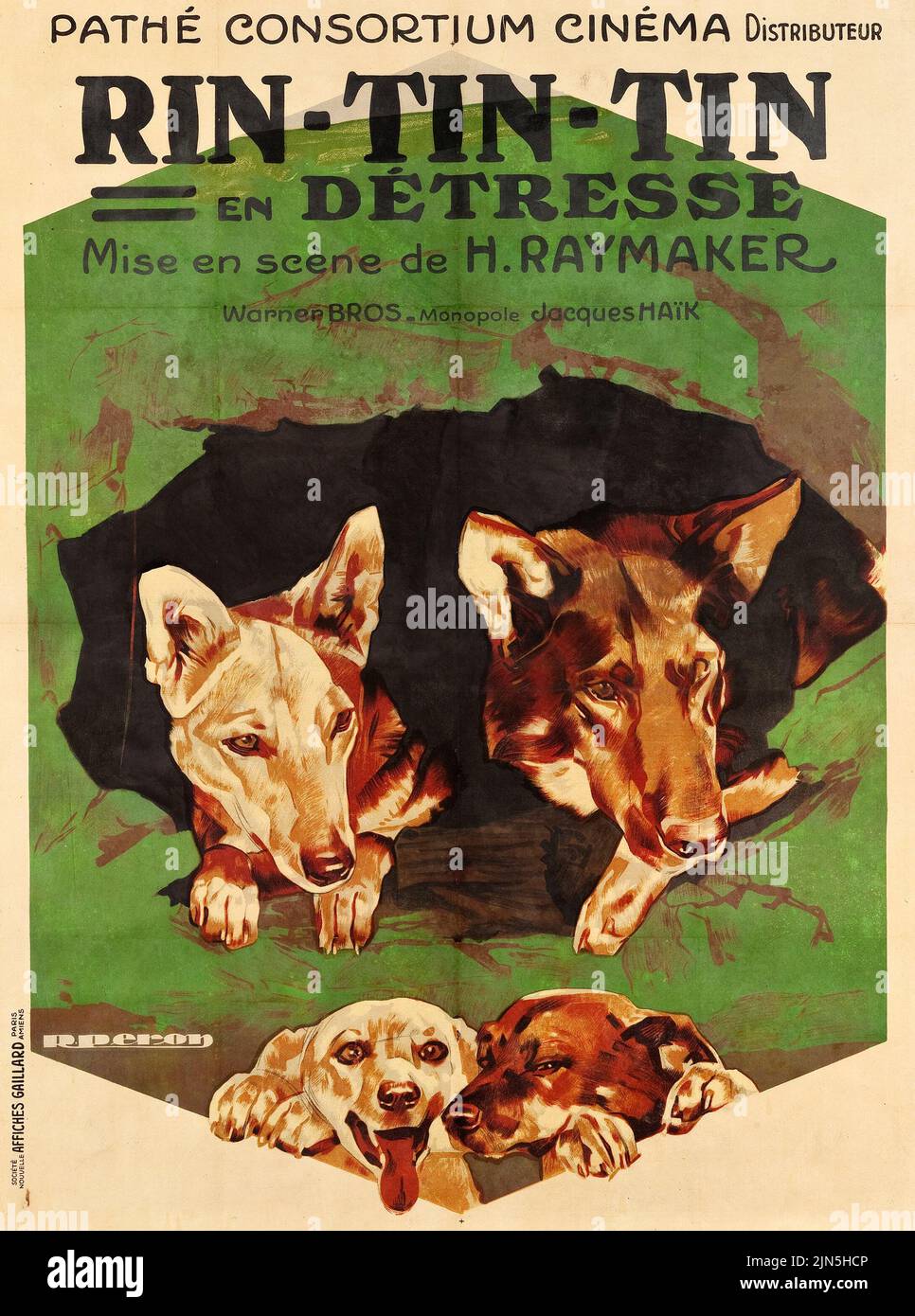 Poster del film d'epoca - Rin-Tin-Tin in Distress (Warner Brothers, 1920s). Poster del film francese Foto Stock