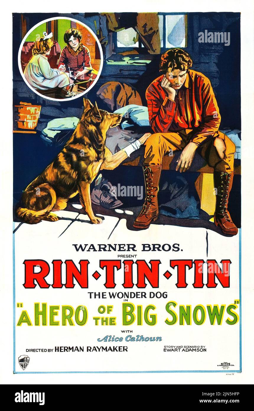 Poster del film d'epoca per il film di Rin Tin del 1926 A Hero of the Big Snows. Foto Stock