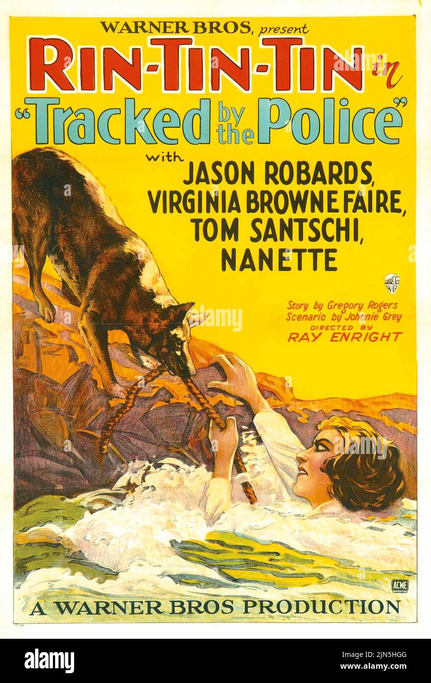 Poster del film vintage per il film del 1927 Tracked by the Police. Rin-Tin-Tin. Foto Stock