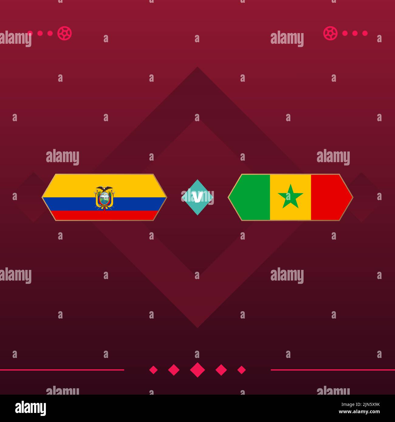 ecuador, senegal world football 2022 partita contro su sfondo rosso. illustrazione vettoriale. Illustrazione Vettoriale
