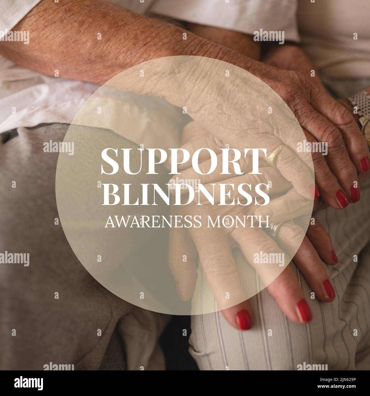 Composizione del testo del mese di consapevolezza della cecità sopra le mani di tenuta Foto Stock