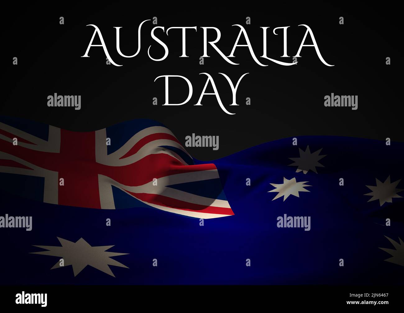 Composizione del testo del giorno dell'australia sulla bandiera dell'australia sul backgorund nero Foto Stock