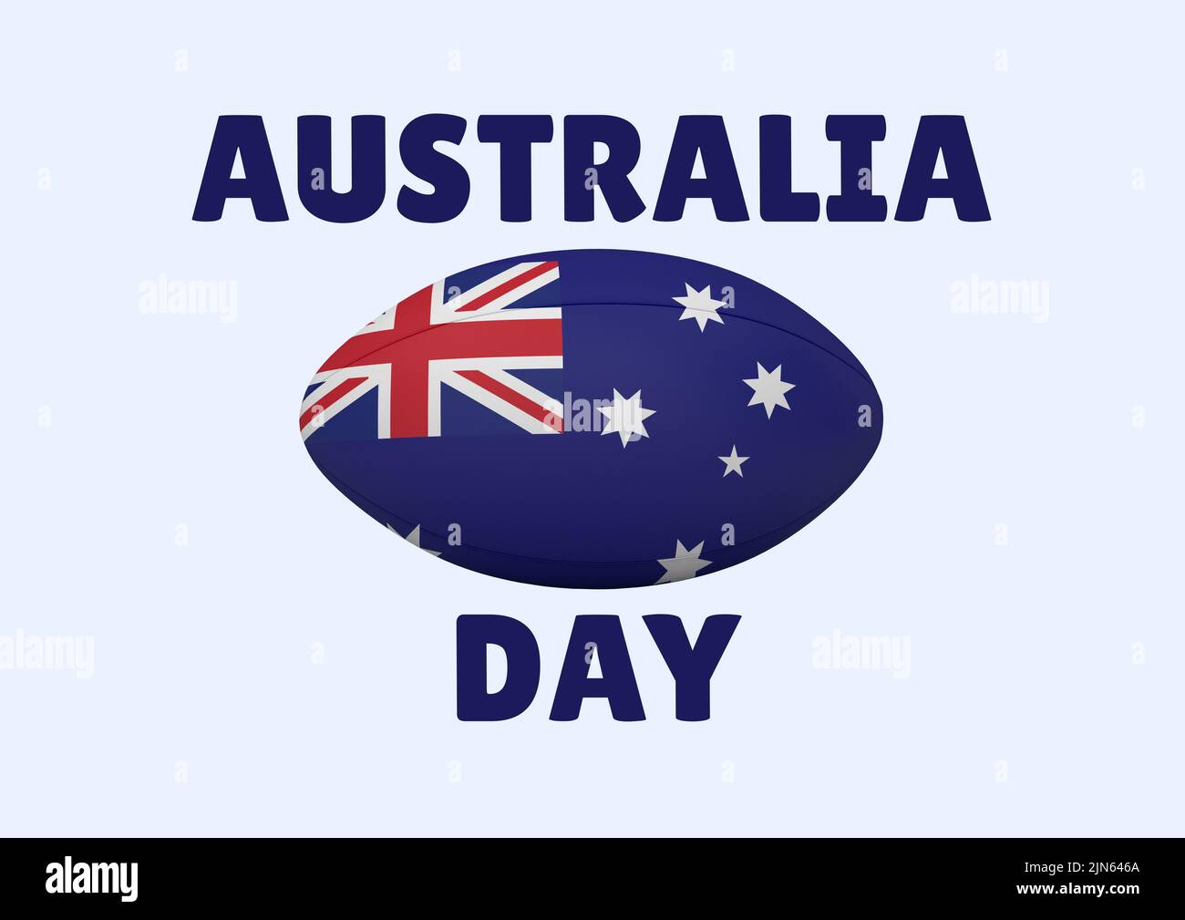Composizione del testo del giorno australiano sopra la palla di rugby con la bandiera dell'australia sul backgorund blu Foto Stock