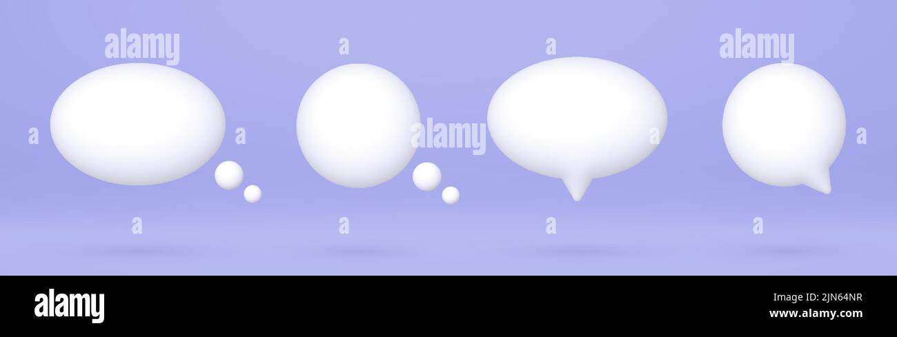 3d fumetti vocali impostati, quotazioni realistiche del dialogo di chat bianca, elementi di comunicazione dei social media Illustrazione Vettoriale