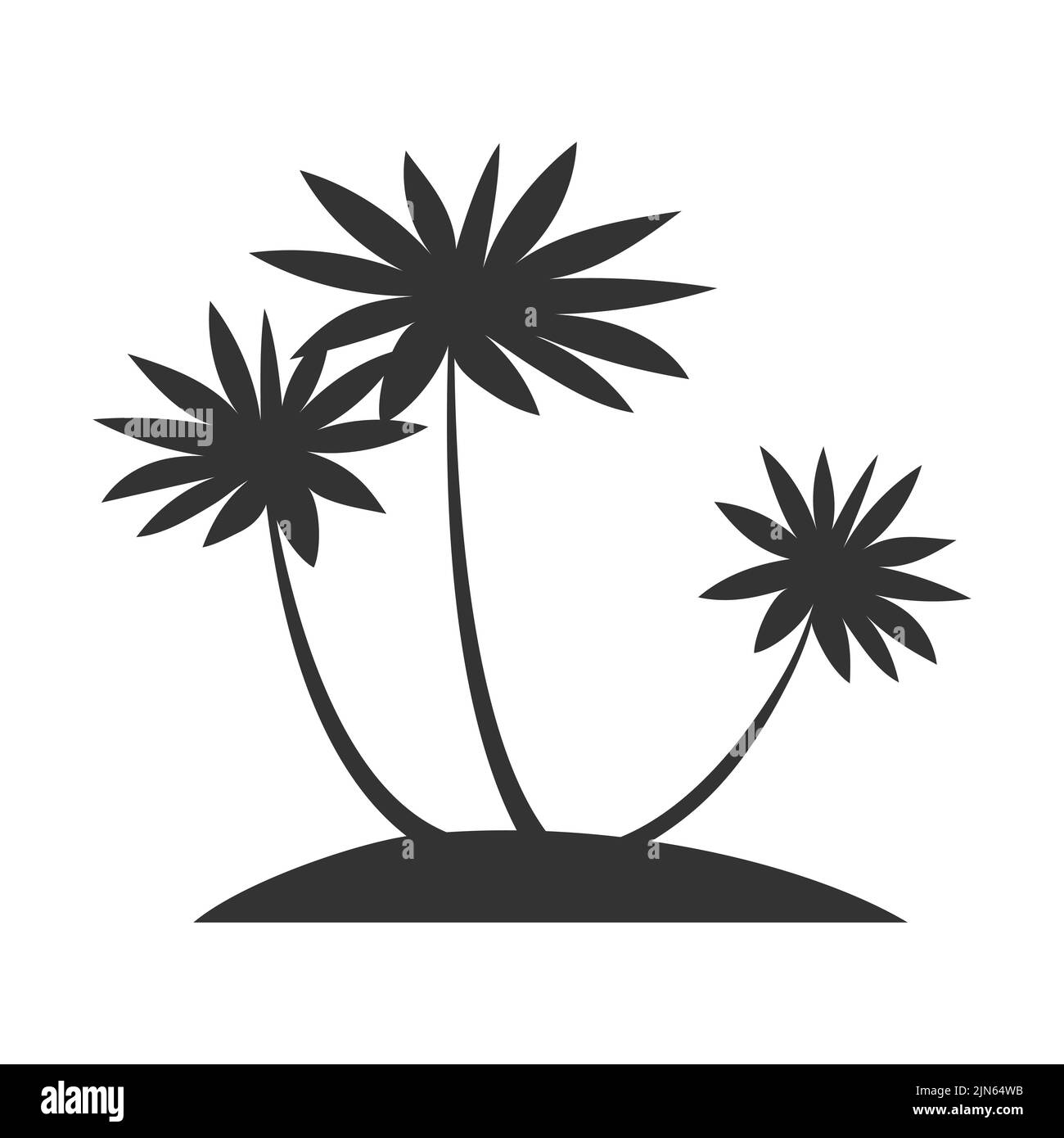 Isola deserta con palme. Silhouette nera. Fauna tropicale. Icona, logo, elemento modello per il design. Illustrazione vettoriale isolata su bac bianco Illustrazione Vettoriale