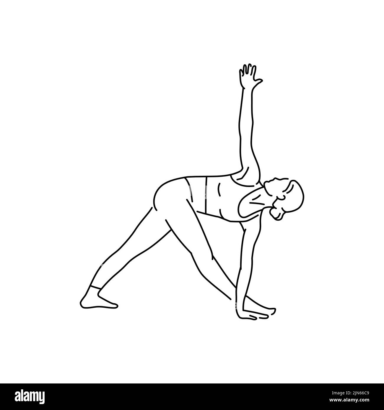 Triangolo rovesciato posa Parivrtta Trikonasana linea di colore illustrazione. Pittogramma per pagina web, app mobile, promo. Illustrazione Vettoriale