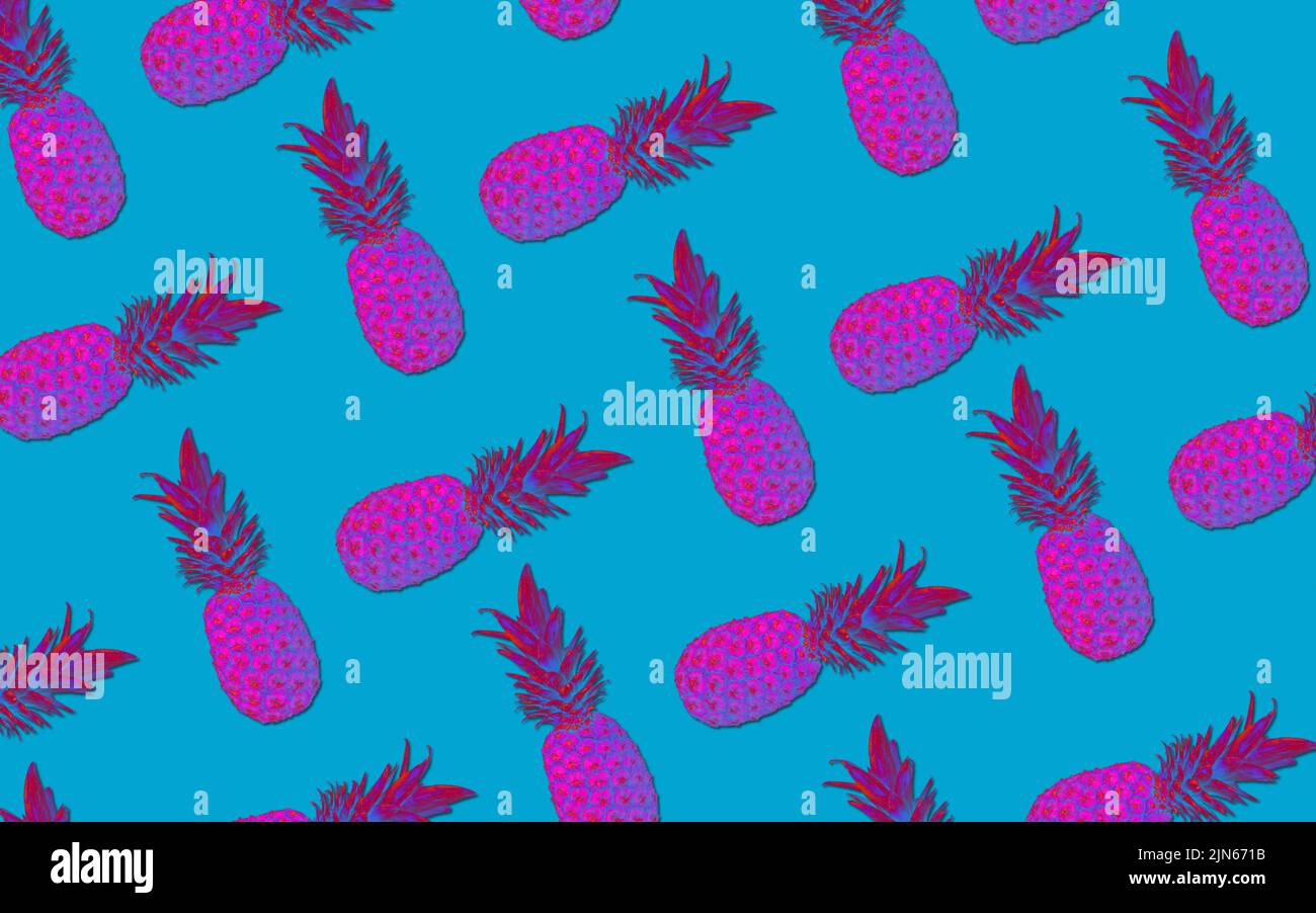 Funky blu senza cuciture modello di un frutto tropicale ananas - illustrazione stock Foto Stock