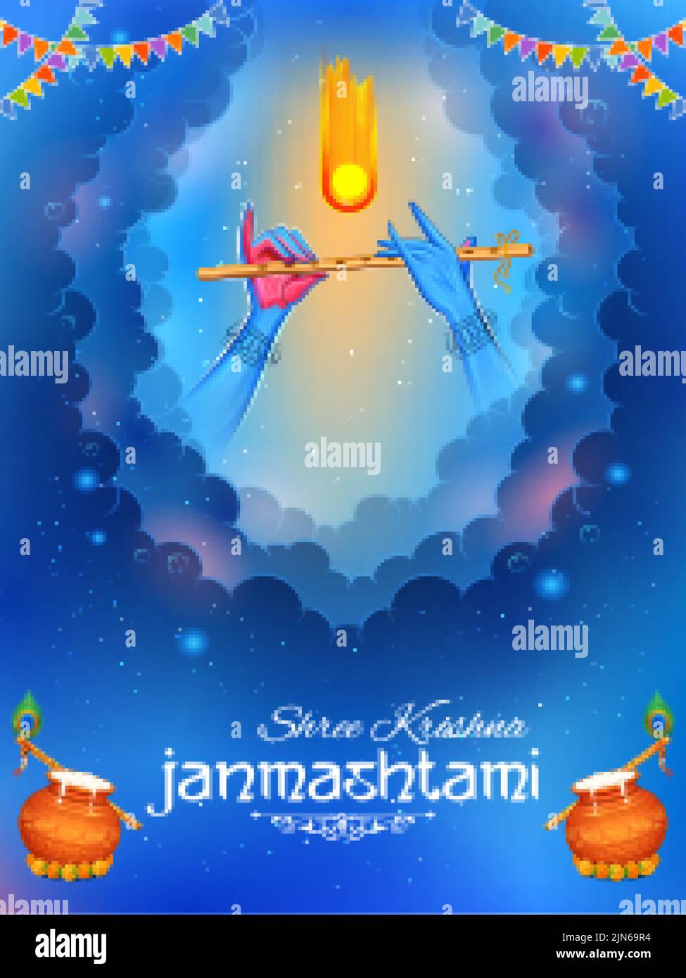 Illustrazione di Lord Krishna in felice sfondo del festival di Jammashtami dell'India Illustrazione Vettoriale