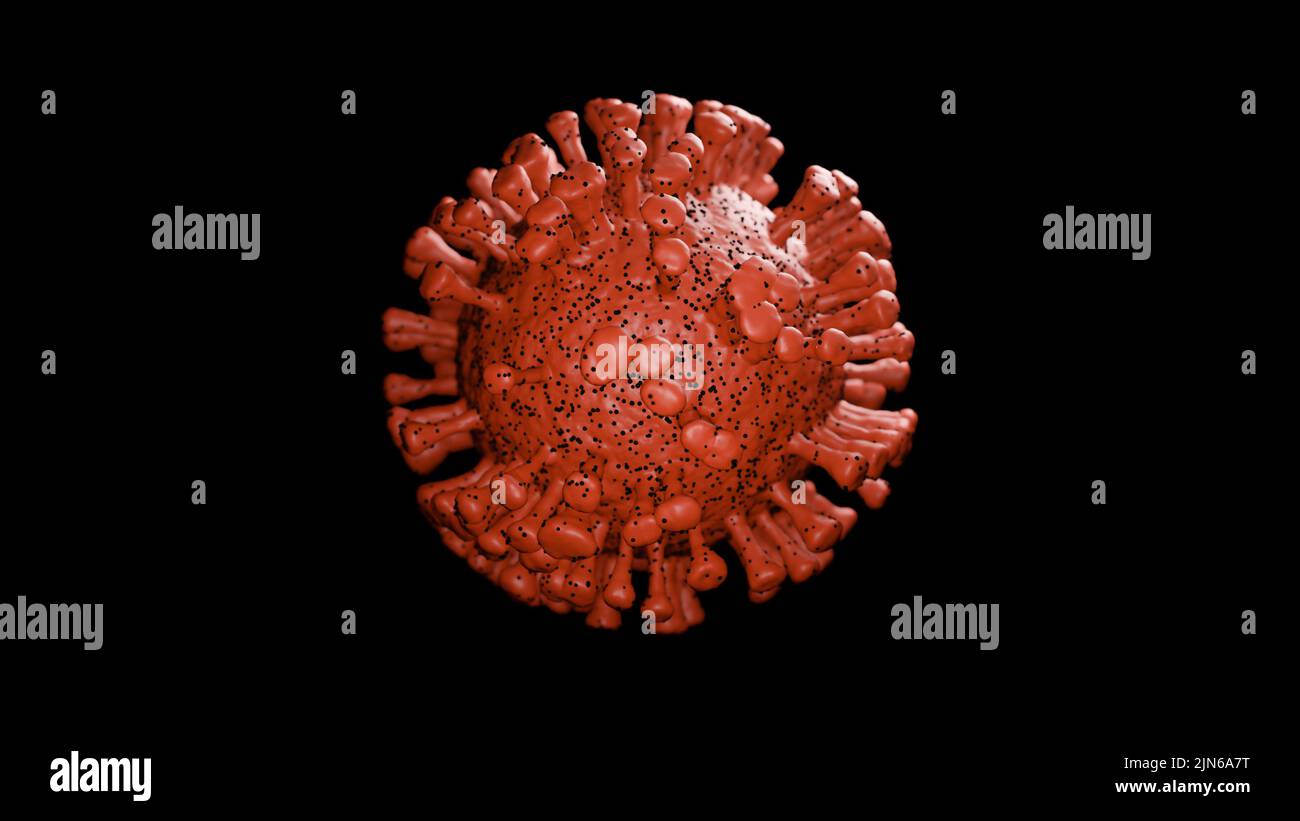 Illustrazione di una cellula virale isolata su sfondo nero Foto Stock