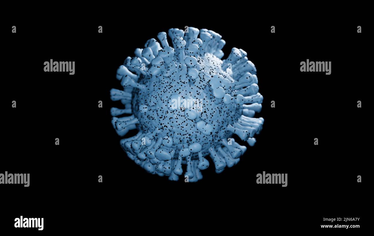 Illustrazione di una cellula virale isolata su sfondo nero Foto Stock