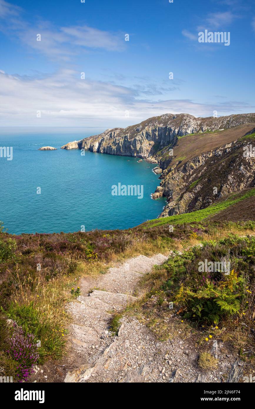 Il Wales Coast Path a North Stack vicino Holyhead Mountain, Holy Island, Anglesey, Galles del Nord Foto Stock