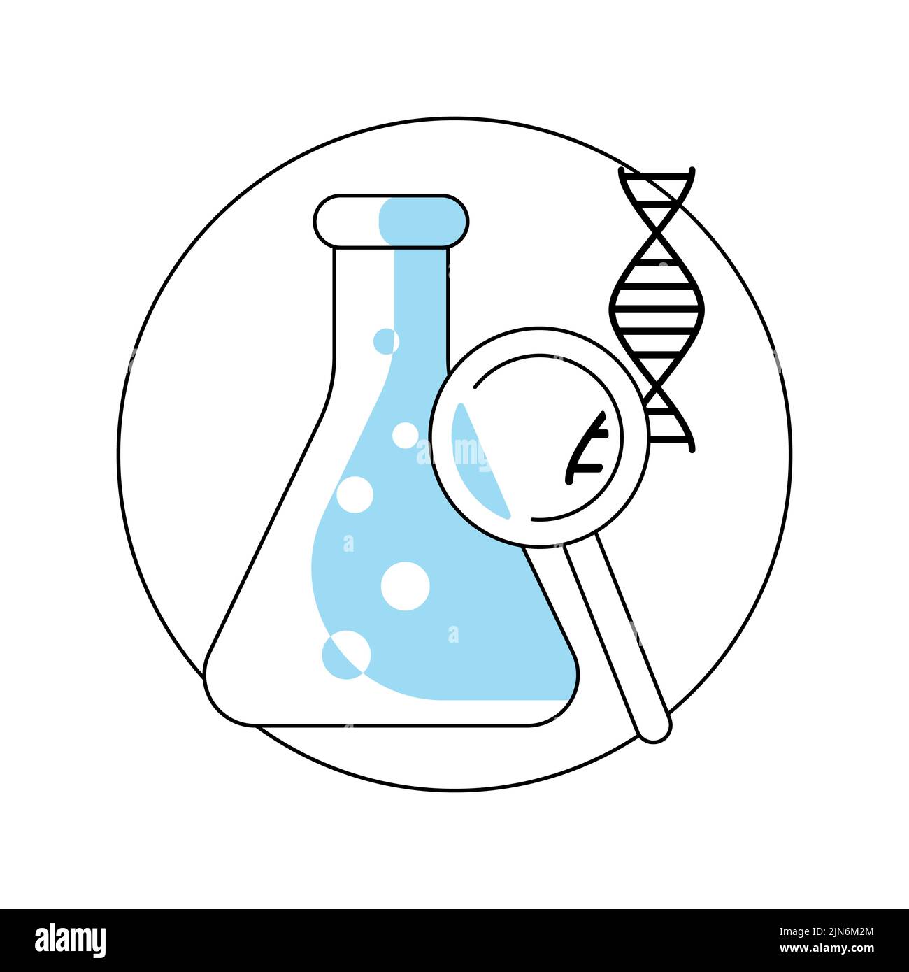 Icona della farmacia modello rotondo, simbolo della ricerca genetica, elemento di disegno medico isolato su sfondo bianco. Illustrazione Flat Art. Foto Stock