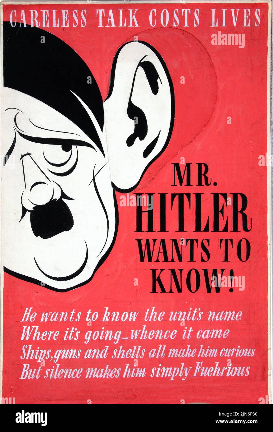 Parlare senza cauto costa vite umane. Il signor Hitler vuole saperlo! (1939 - 1946) manifesto dell'era britannica della seconda guerra mondiale Foto Stock