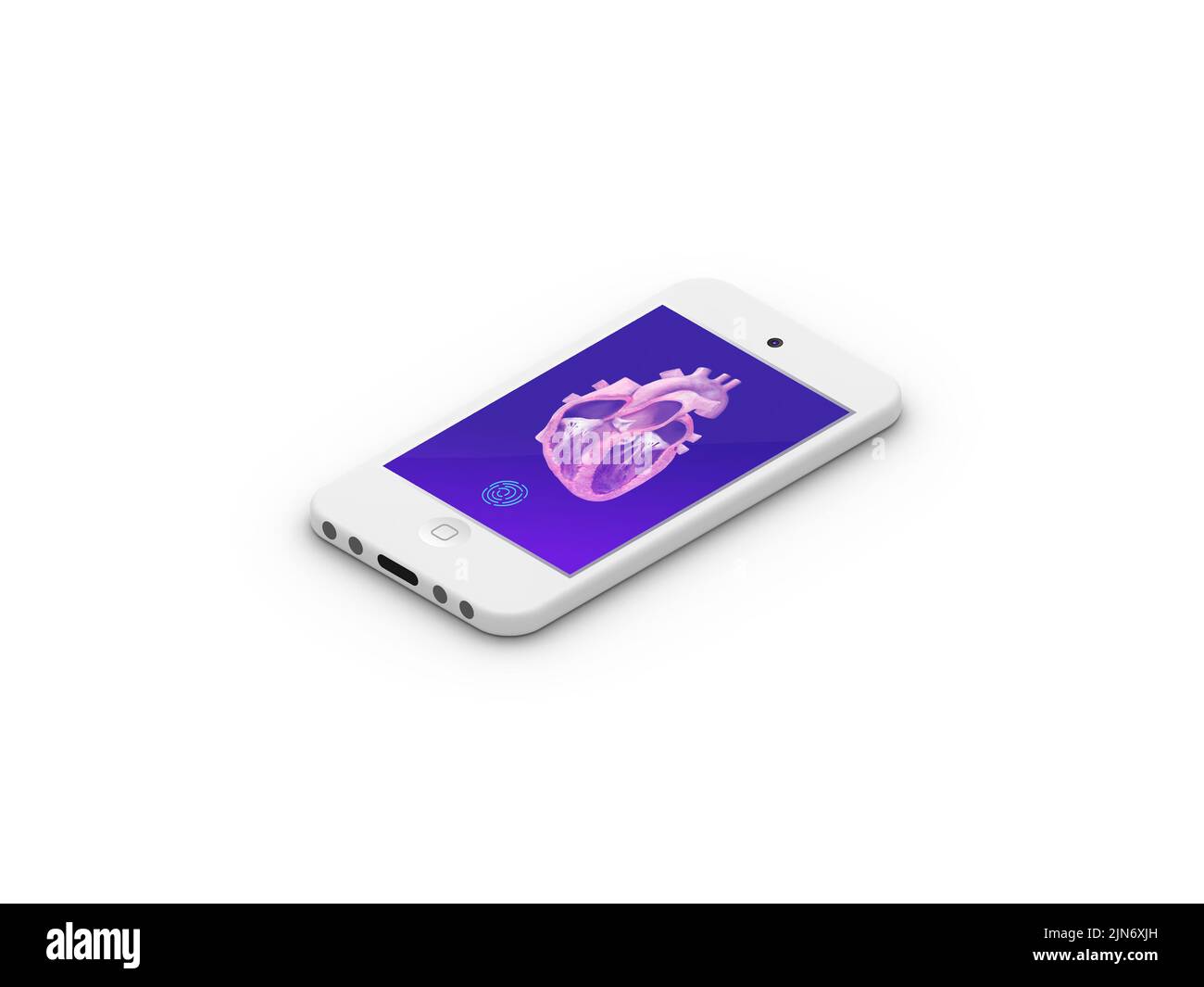 3D Illustrazione del piano isometrico di salute del cuore, controllo proffecional di specialista di Cardiologia, app mobili, assistenza medica in linea, illustratore Foto Stock