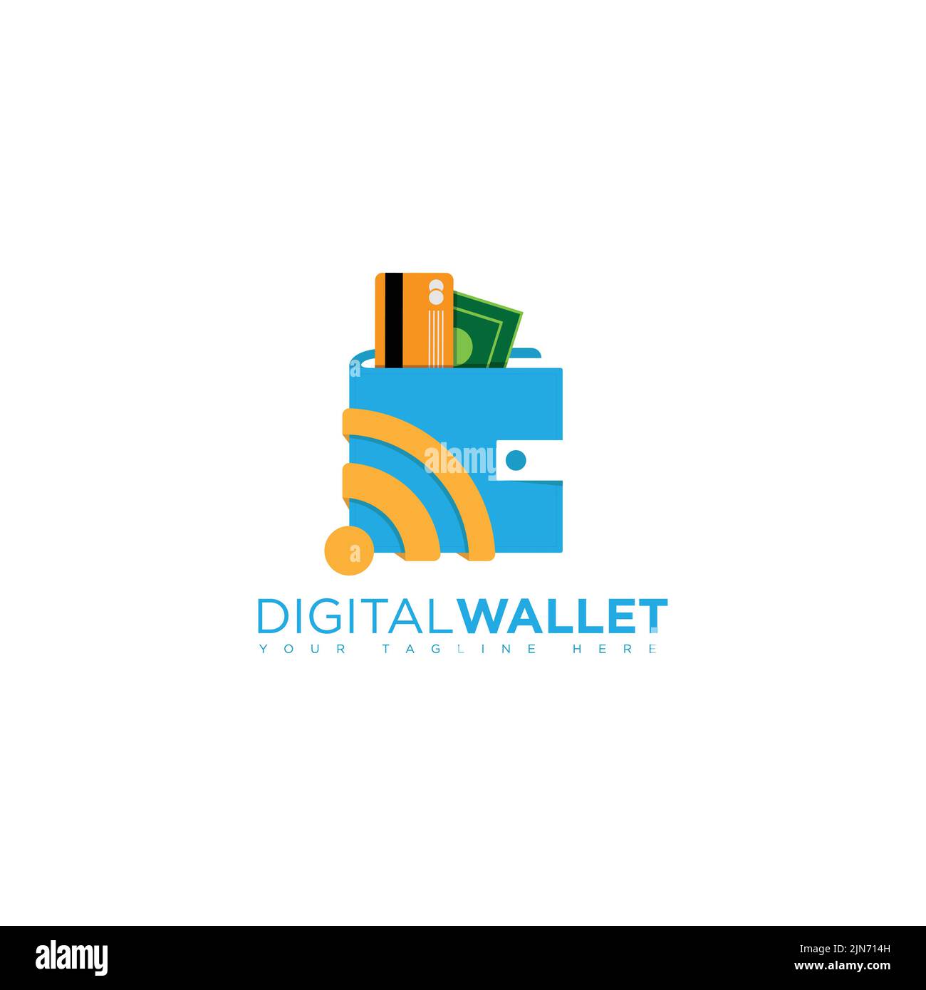 Immagine vettoriale del logo del portafoglio digitale e del logo di pagamento. Logo del concetto di carta di credito, portafoglio criptato, pagamento veloce online. Illustrazione Vettoriale