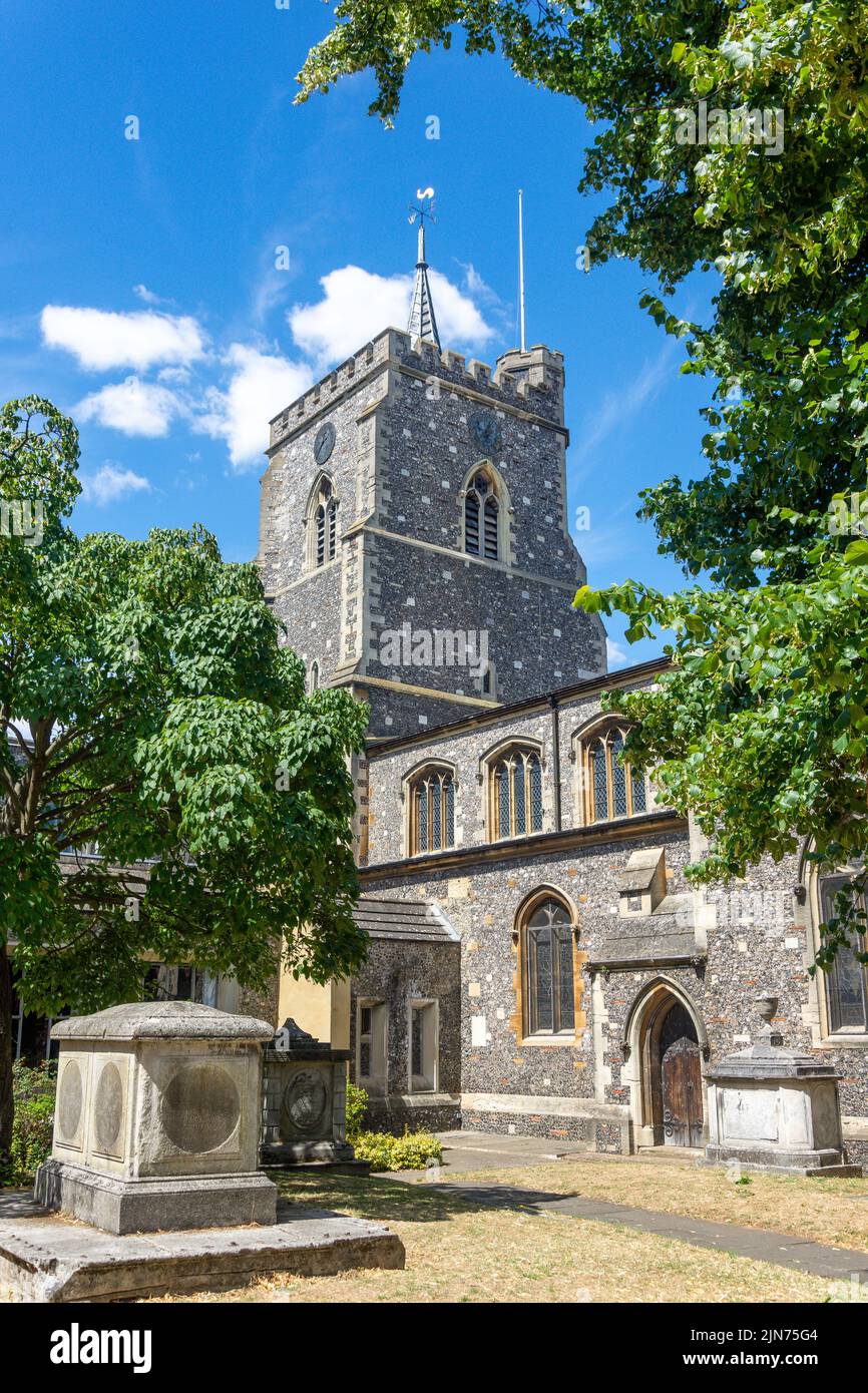 St Mary's Parish Church, Church Street, Watford, Hertfordshire, Inghilterra, Regno Unito Foto Stock