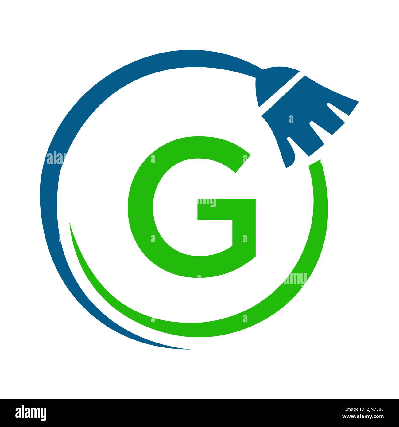 Logo pulizia Casa di pulizia sulla lettera G concetto. Logo Maid, icona spazzola di pulizia Illustrazione Vettoriale