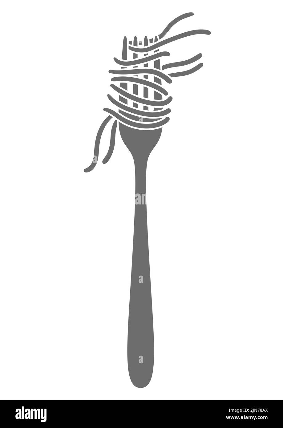 Illustrazione degli spaghetti di pasta italiana sulla forchetta. Immagine culinaria per menu di ristoranti. Illustrazione Vettoriale
