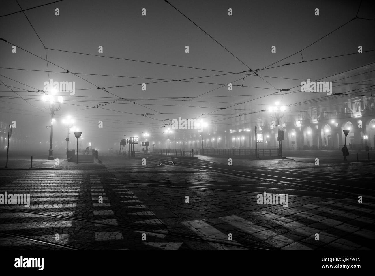 Nebbia in una notte di Torino Foto Stock