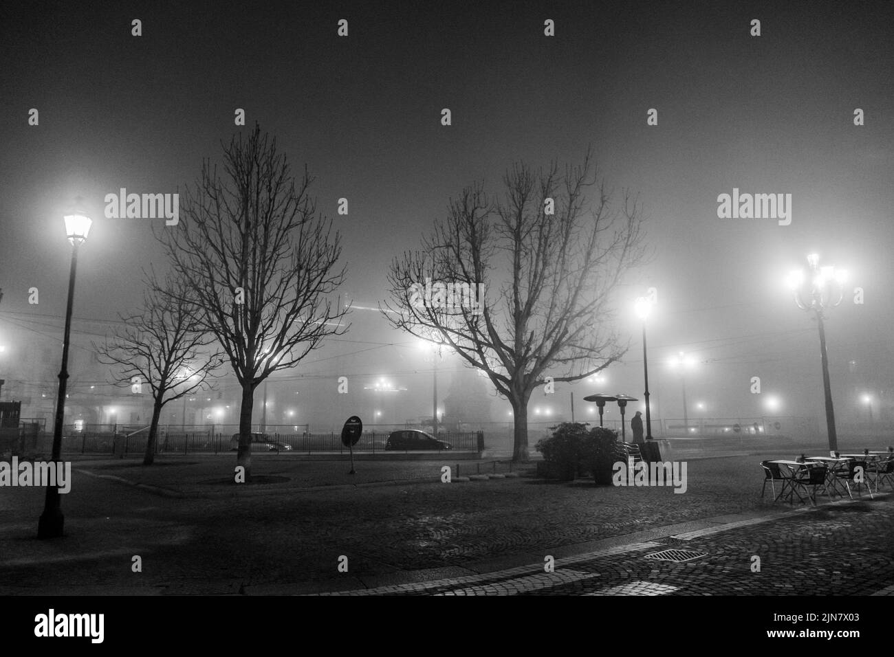 Nebbia in una notte di Torino Foto Stock